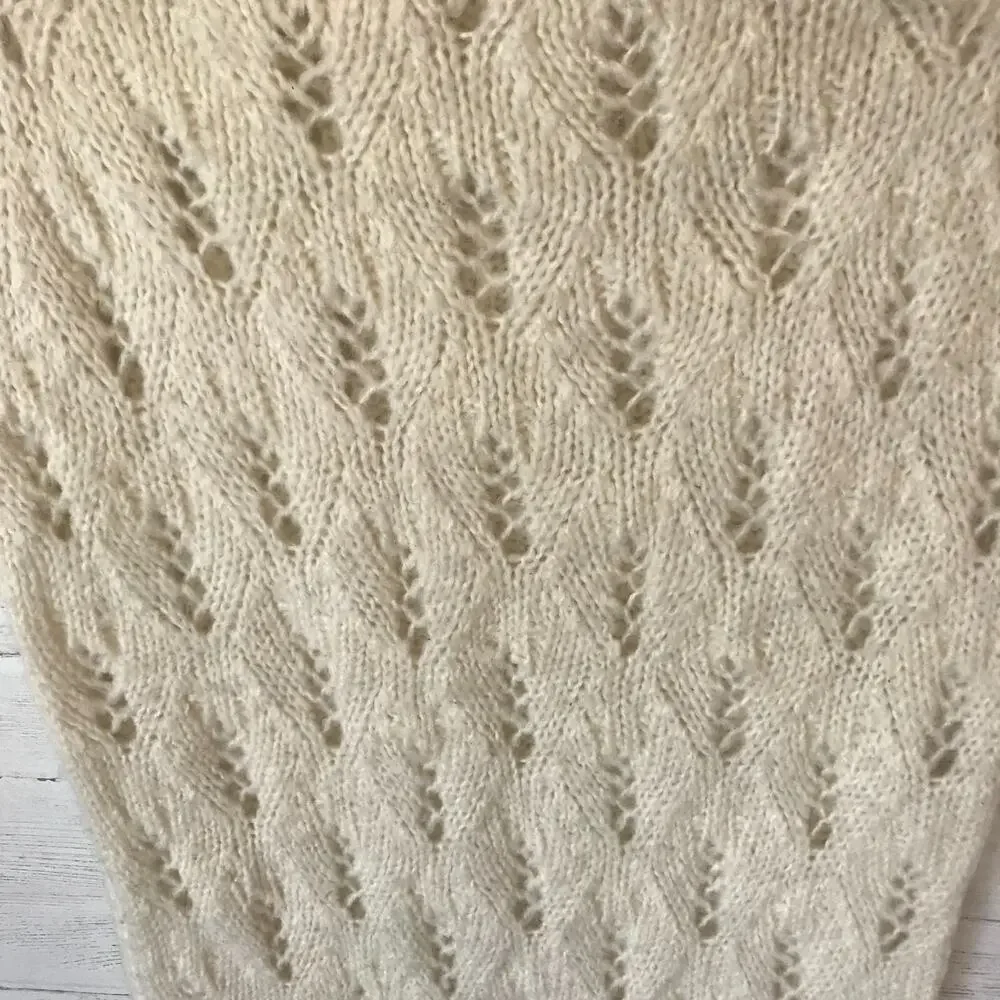 Crochet Scarf Womens One Size Ivory Knit Grandmacore Infinity Coastal Grandma